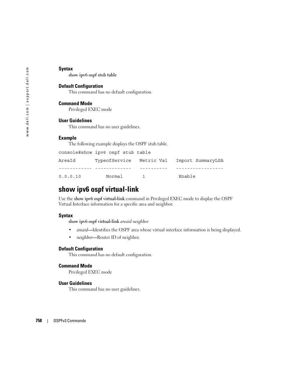 Show ipv6 ospf virtual-link | Dell PowerEdge M605 User Manual | Page 752 / 808