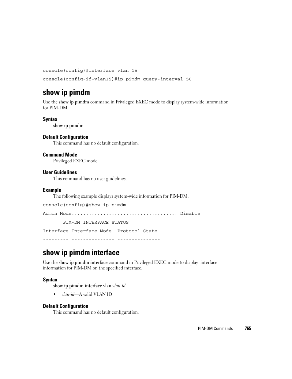 Show ip pimdm, Show ip pimdm interface | Dell PowerEdge M605 User Manual | Page 757 / 808