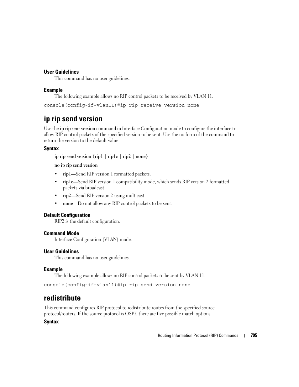 Ip rip send version, Redistribute | Dell PowerEdge M605 User Manual | Page 787 / 808