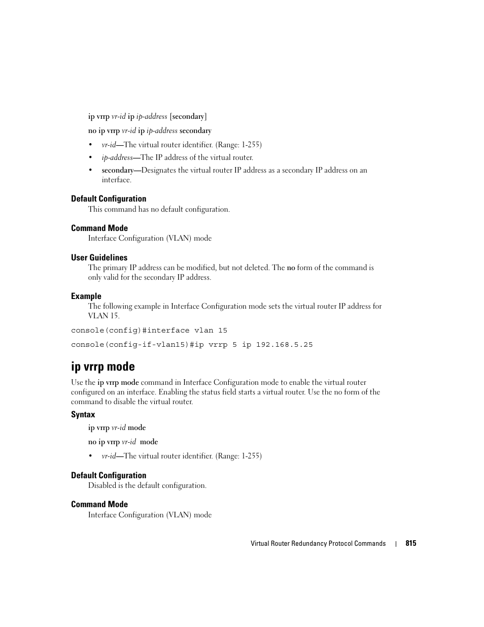 Ip vrrp mode | Dell PowerEdge M605 User Manual | Page 801 / 808
