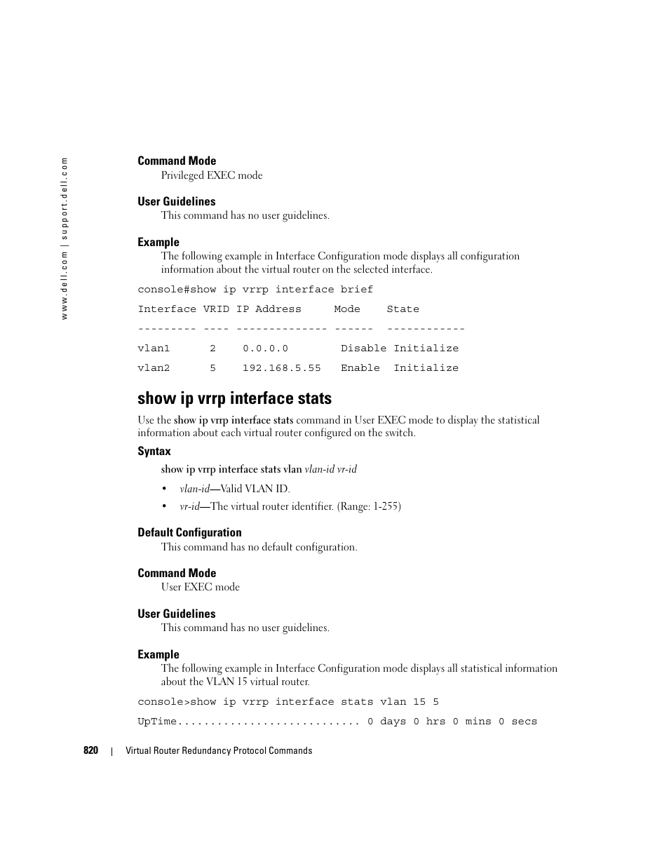 Show ip vrrp interface stats | Dell PowerEdge M605 User Manual | Page 806 / 808