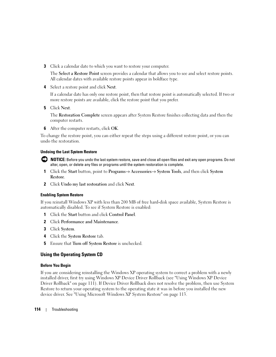 Using the operating system cd | Dell XPS M1710 (MXG061, Early 2006) User Manual | Page 114 / 190