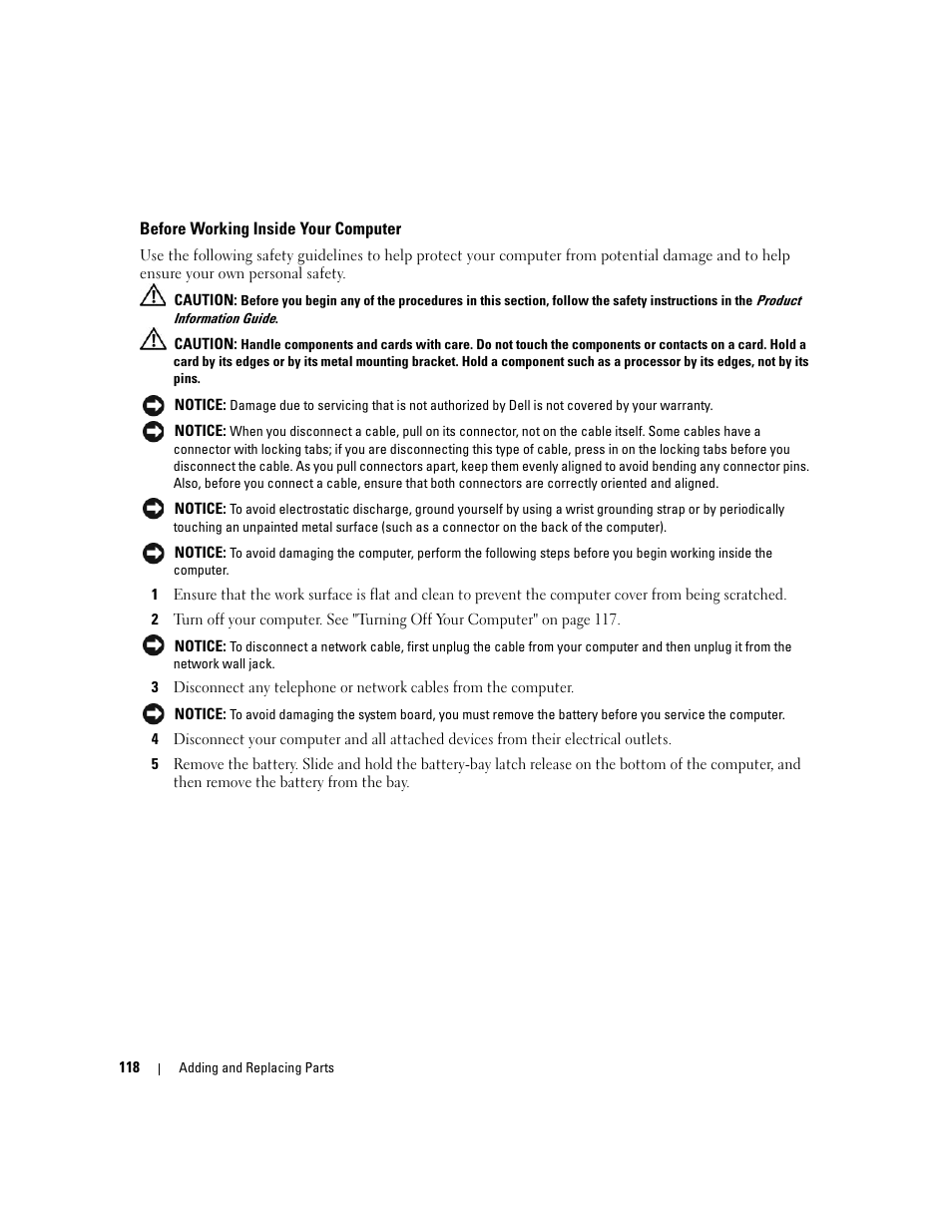 Before working inside your computer | Dell XPS M1710 (MXG061, Early 2006) User Manual | Page 118 / 190