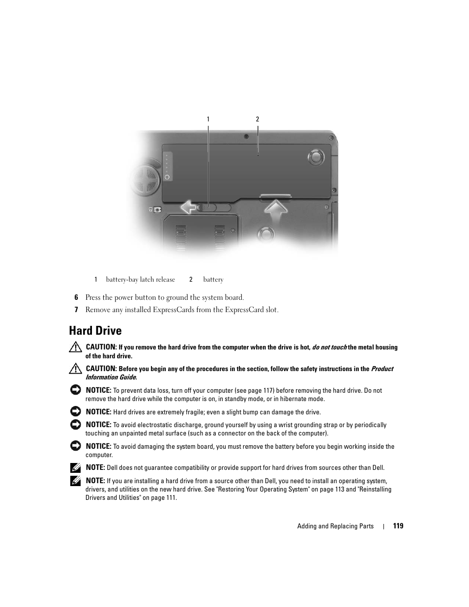 Hard drive | Dell XPS M1710 (MXG061, Early 2006) User Manual | Page 119 / 190