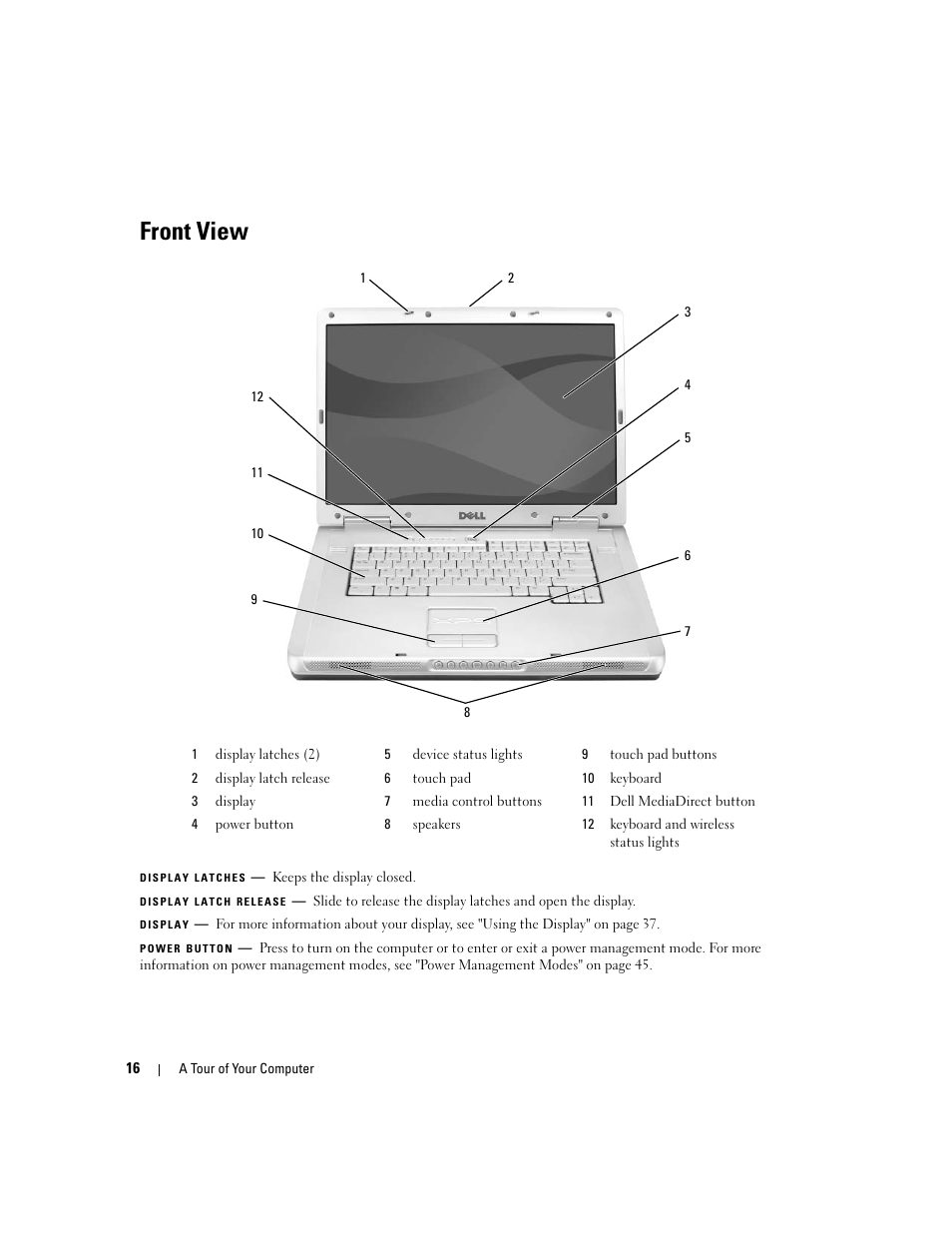 Front view | Dell XPS M1710 (MXG061, Early 2006) User Manual | Page 16 / 190