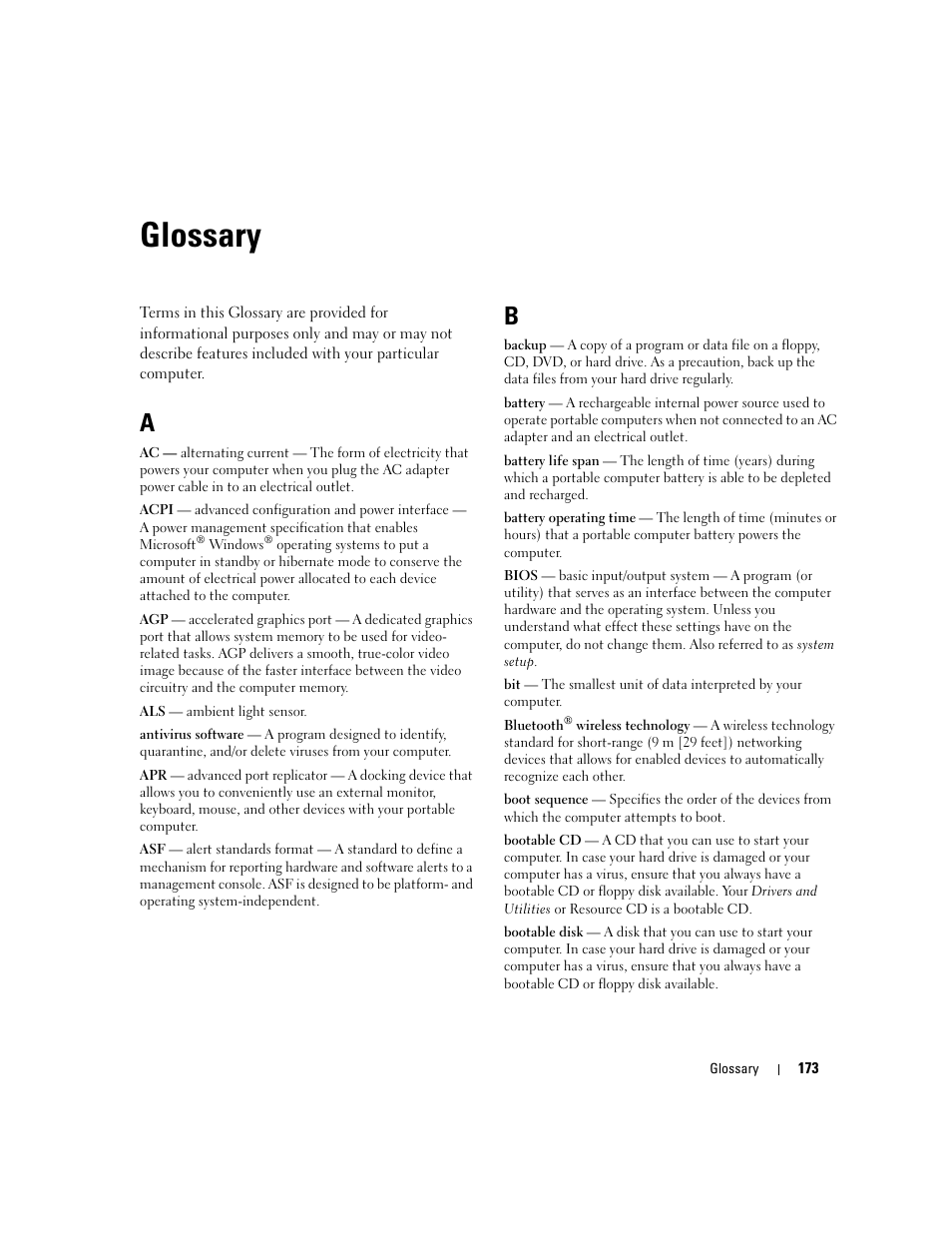 Glossary | Dell XPS M1710 (MXG061, Early 2006) User Manual | Page 173 / 190