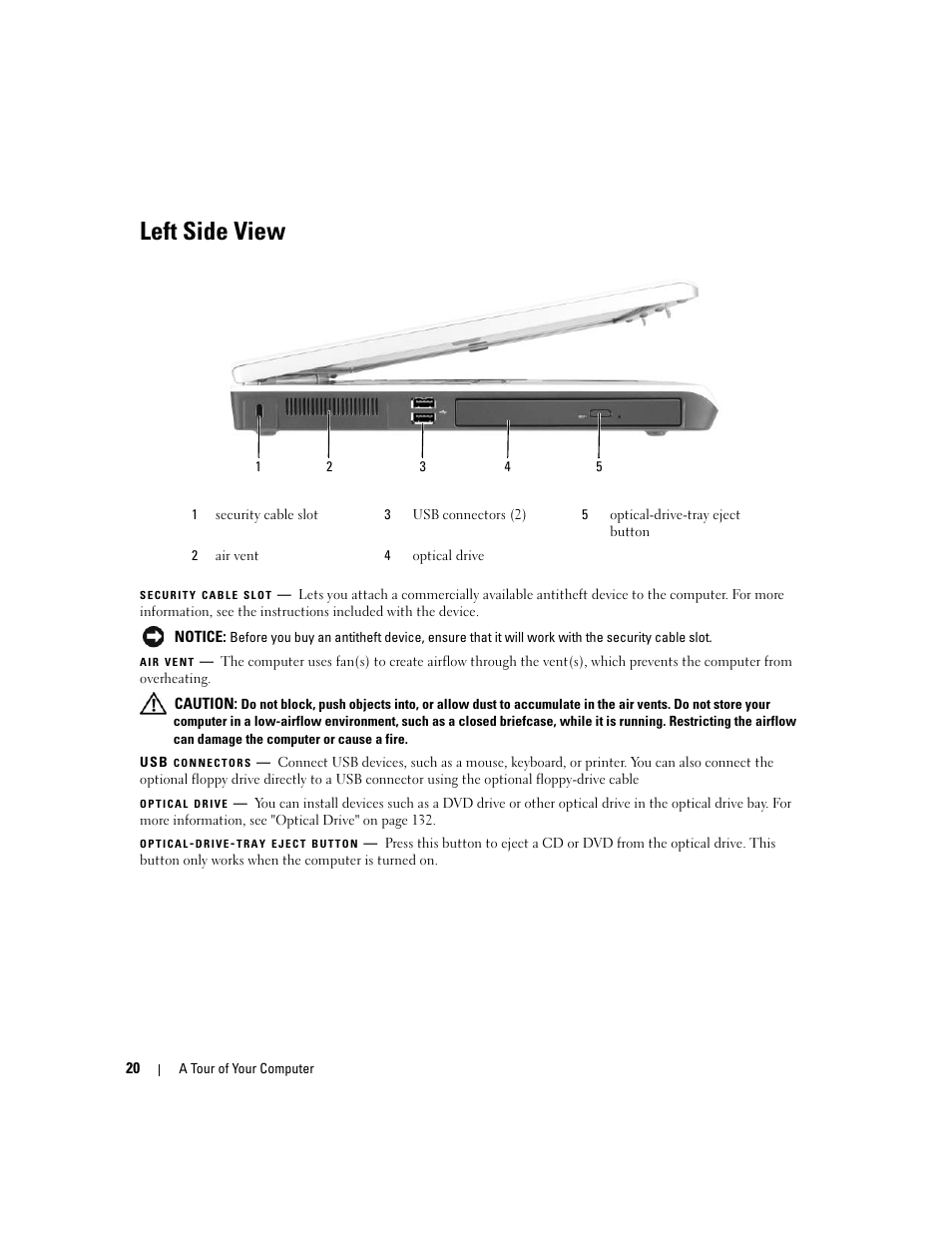 Left side view | Dell XPS M1710 (MXG061, Early 2006) User Manual | Page 20 / 190