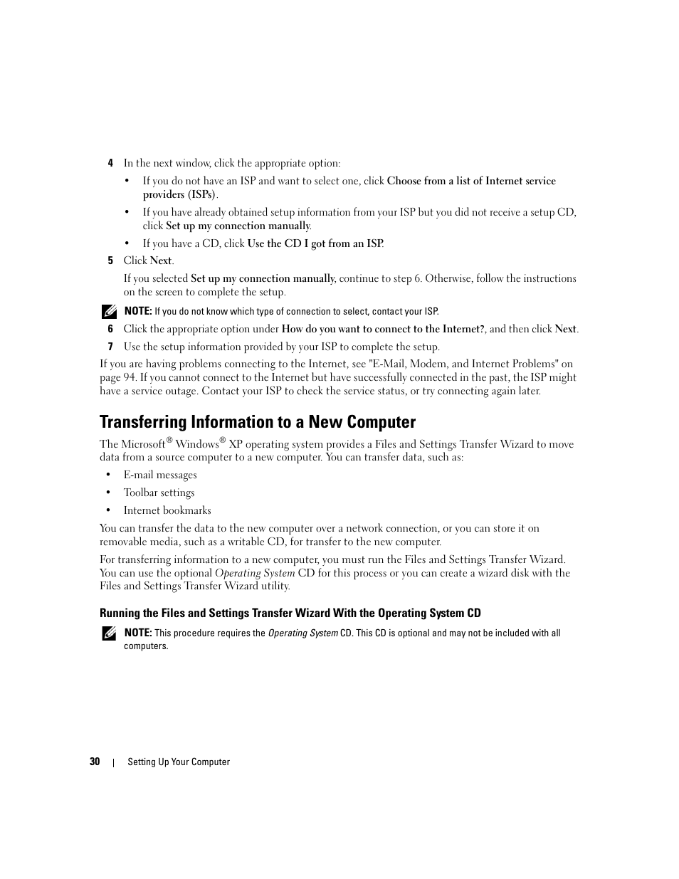 Transferring information to a new computer | Dell XPS M1710 (MXG061, Early 2006) User Manual | Page 30 / 190