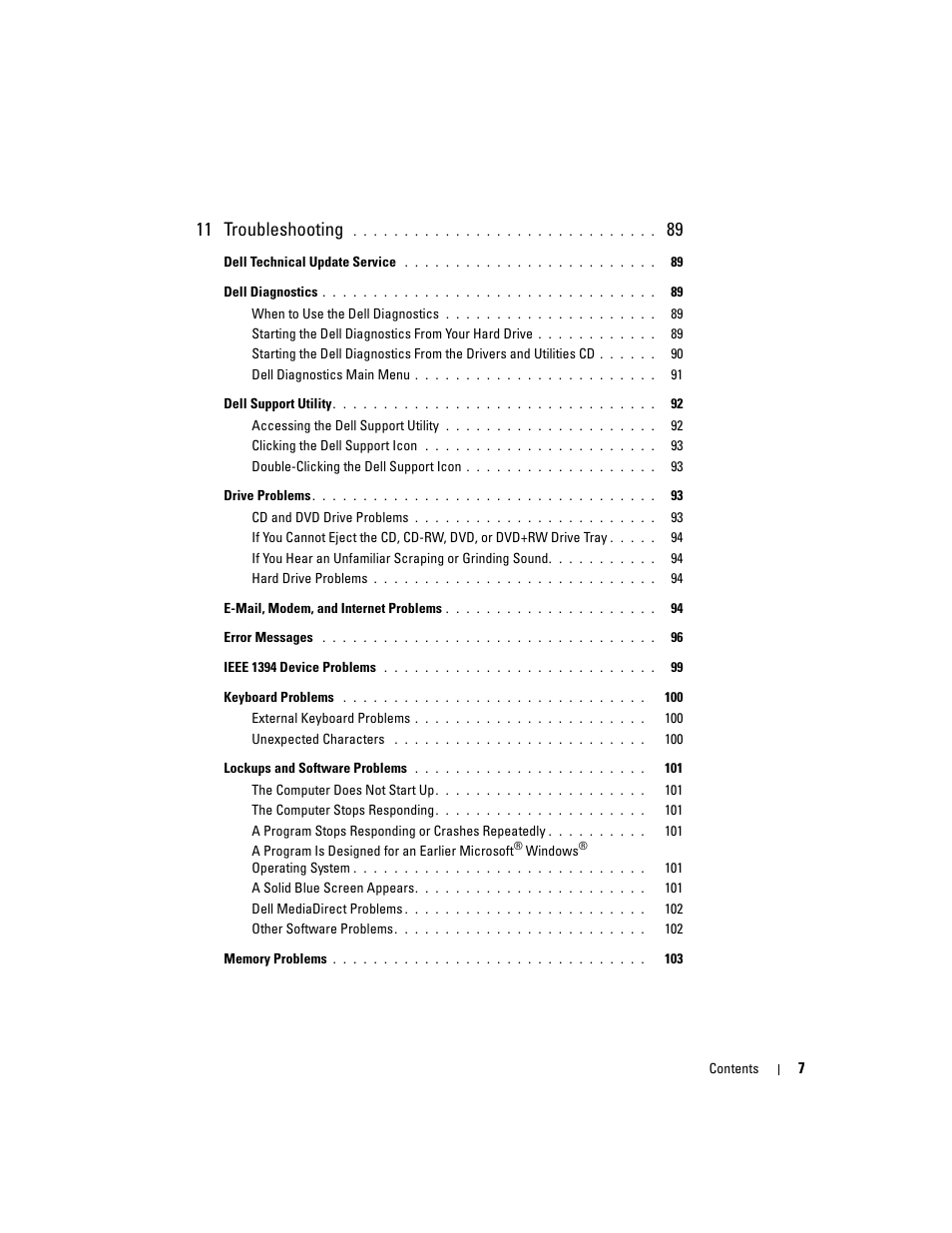 11 troubleshooting | Dell XPS M1710 (MXG061, Early 2006) User Manual | Page 7 / 190