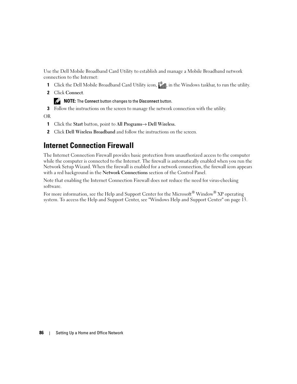 Internet connection firewall | Dell XPS M1710 (MXG061, Early 2006) User Manual | Page 86 / 190