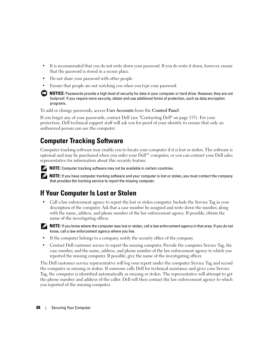 Computer tracking software, If your computer is lost or stolen | Dell XPS M1710 (MXG061, Early 2006) User Manual | Page 88 / 190