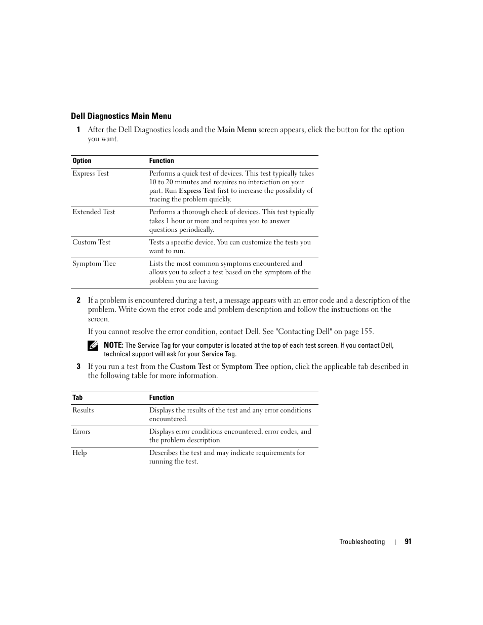 Dell diagnostics main menu | Dell XPS M1710 (MXG061, Early 2006) User Manual | Page 91 / 190