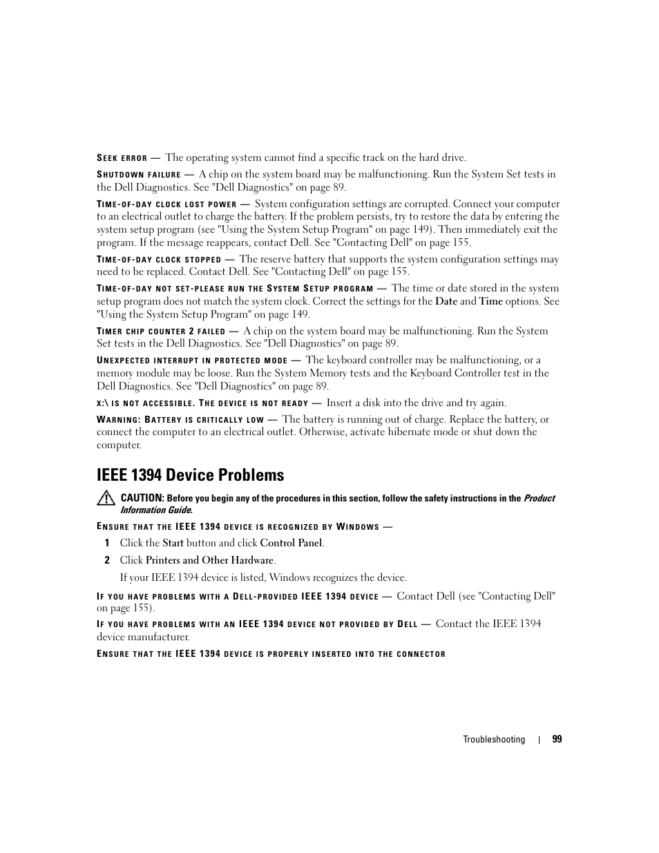 Ieee 1394 device problems | Dell XPS M1710 (MXG061, Early 2006) User Manual | Page 99 / 190