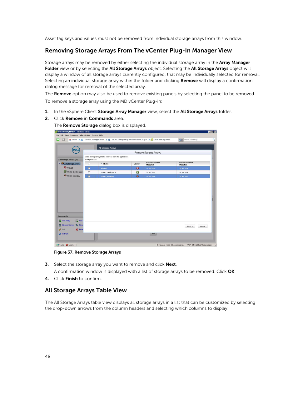 All storage arrays table view | Dell PowerVault MD3860i User Manual | Page 48 / 88