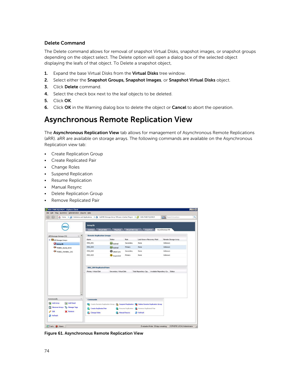 Asynchronous remote replication view | Dell PowerVault MD3860i User Manual | Page 74 / 88