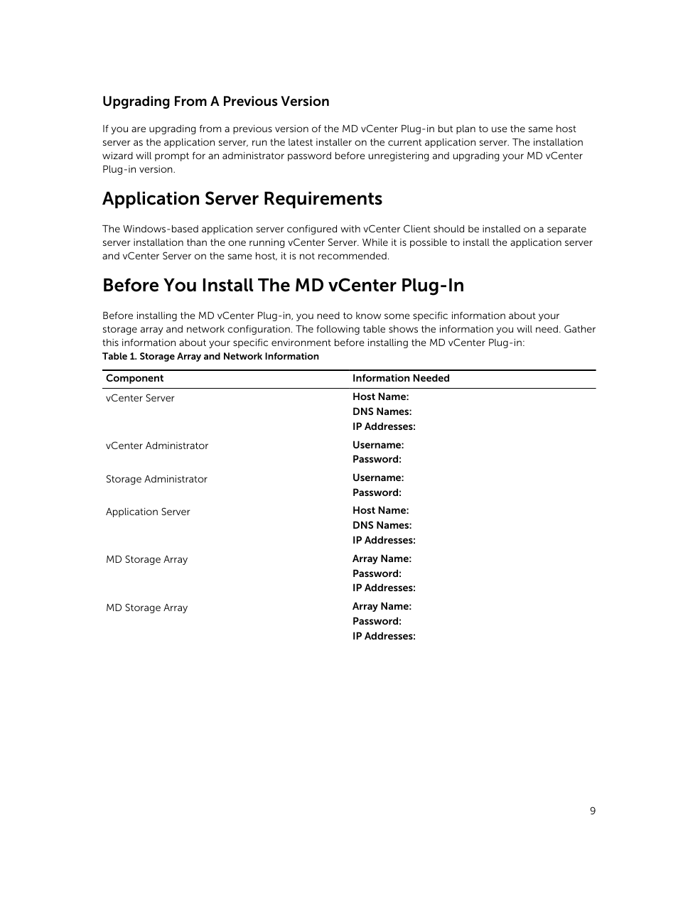 Upgrading from a previous version, Application server requirements, Before you install the md vcenter plug-in | Dell PowerVault MD3860i User Manual | Page 9 / 88