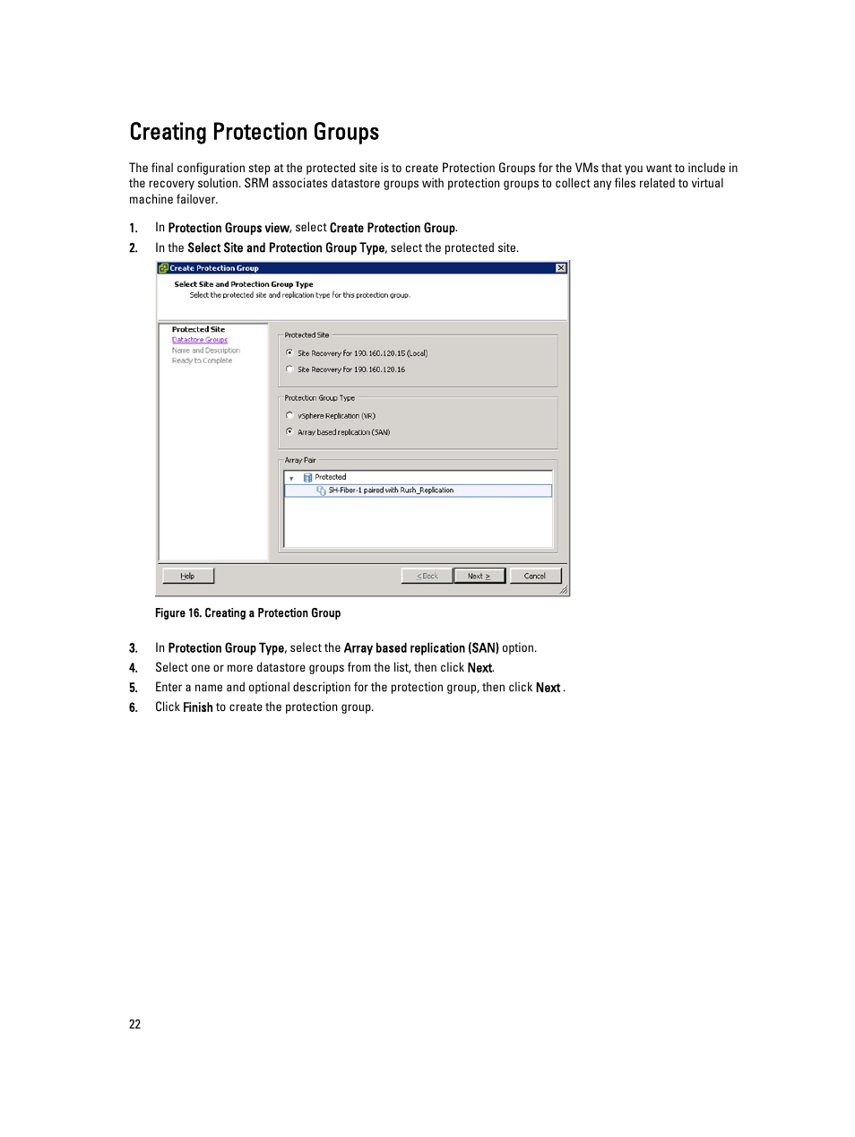 Creating protection groups | Dell PowerVault MD3820f User Manual | Page 22 / 33