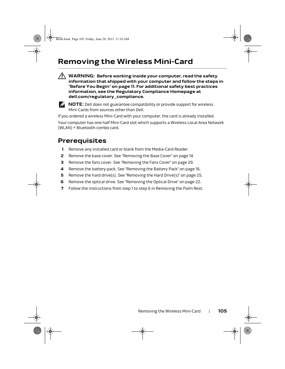 Removing the wireless mini-card, Prerequisites | Dell Alienware 18 (Mid 2013) User Manual | Page 105 / 119