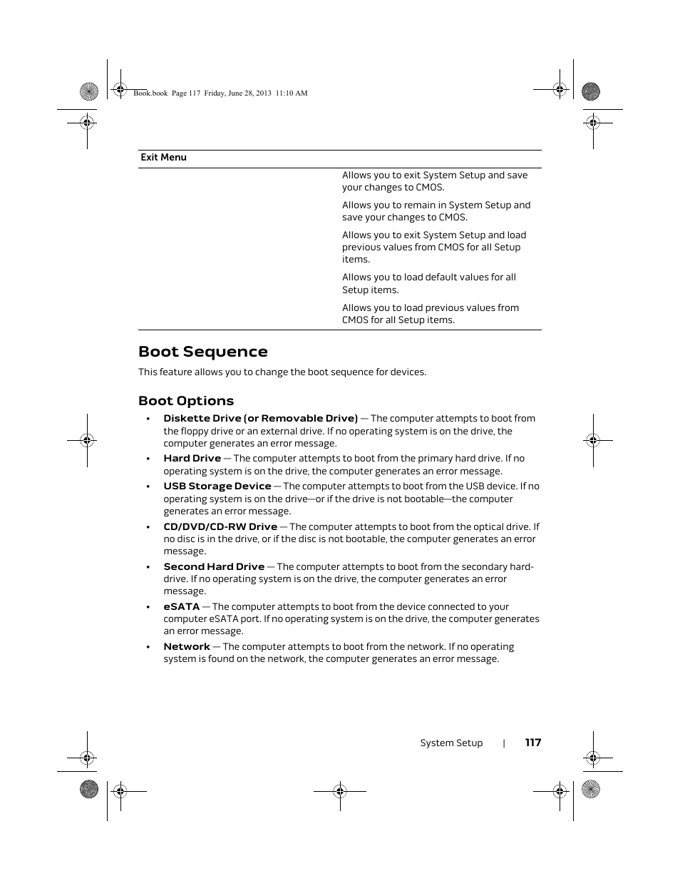 Boot sequence, Boot options | Dell Alienware 18 (Mid 2013) User Manual | Page 117 / 119