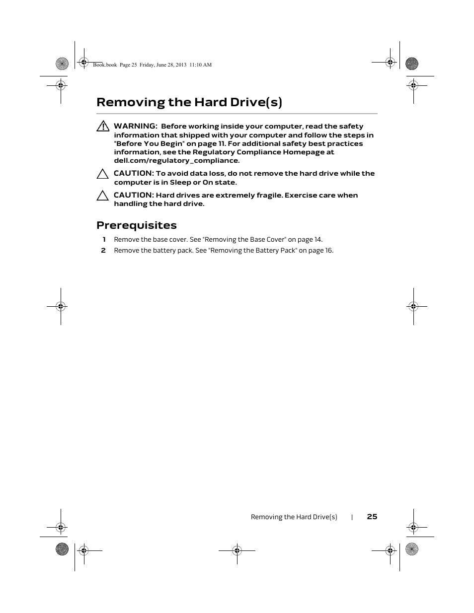 Removing the hard drive(s), Prerequisites | Dell Alienware 18 (Mid 2013) User Manual | Page 25 / 119