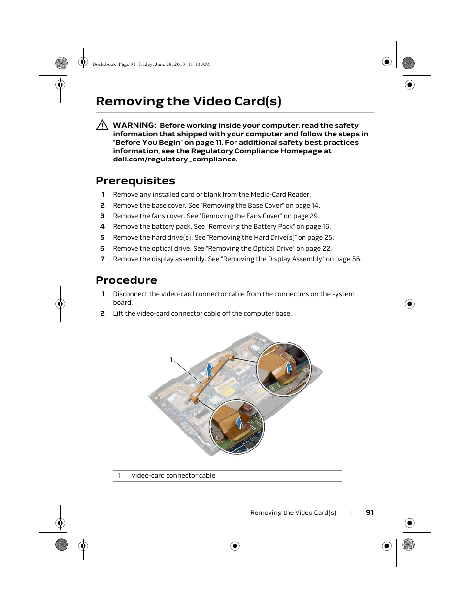 Removing the video card(s), Prerequisites, Procedure | Dell Alienware 18 (Mid 2013) User Manual | Page 91 / 119