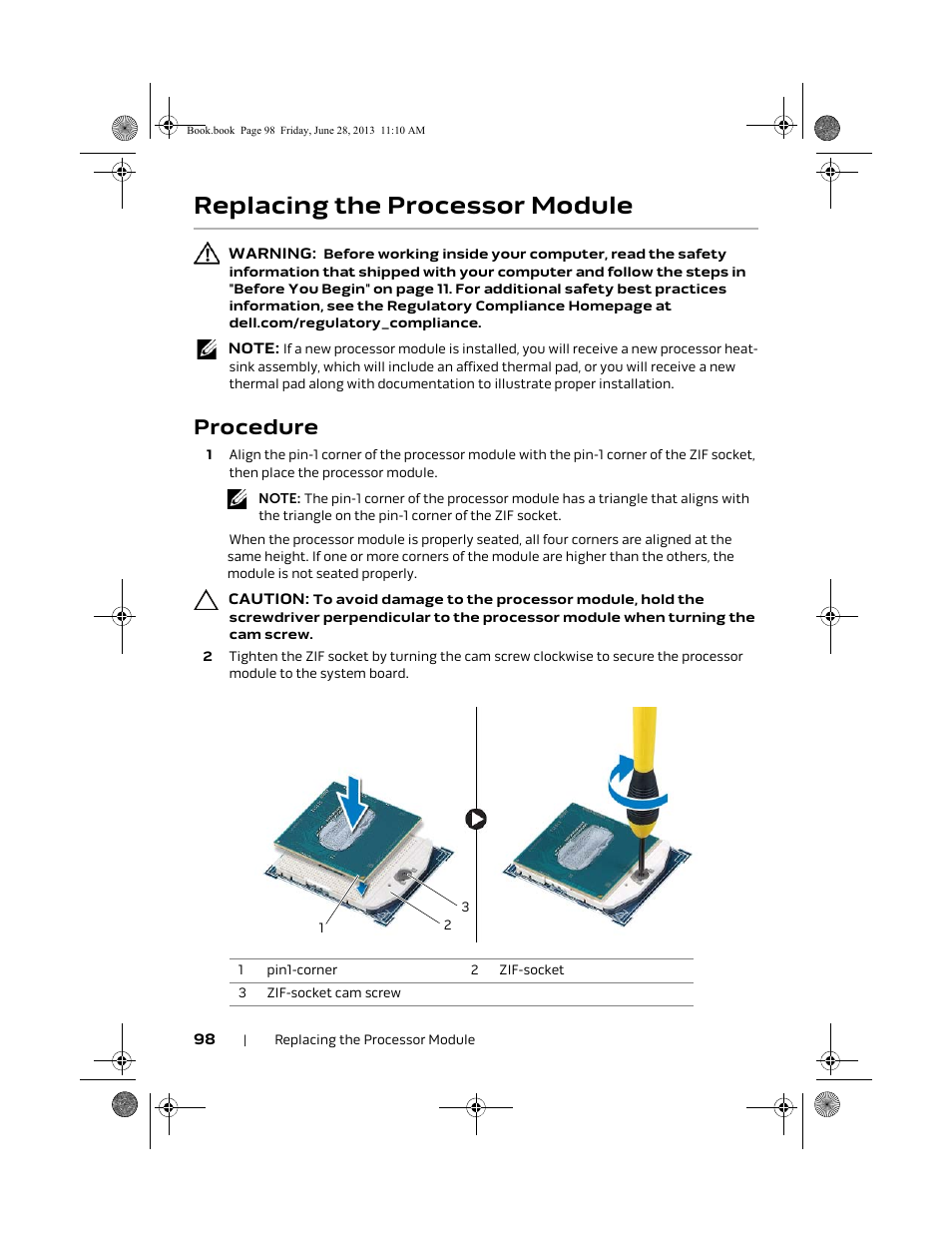 Replacing the processor module, Procedure | Dell Alienware 18 (Mid 2013) User Manual | Page 98 / 119