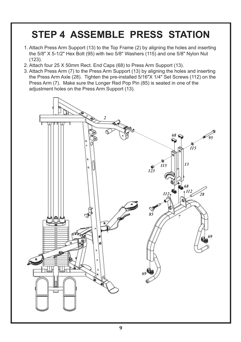 Step 4 assemble press station | BodyCraft BCG-GX User Manual | Page 10 / 21