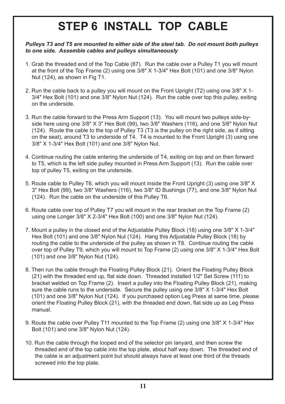 Step 6 install top cable | BodyCraft BCG-GX User Manual | Page 12 / 21