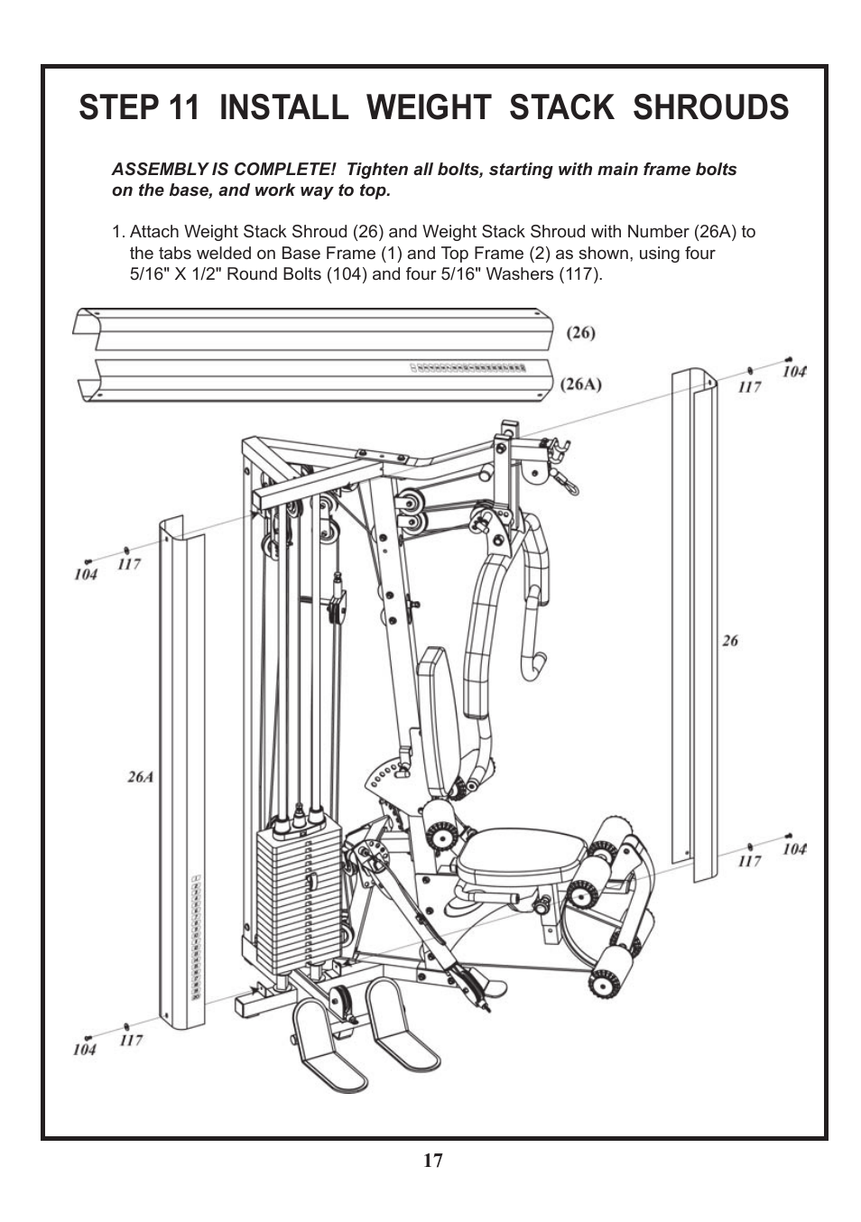 Step 11 install weight stack shrouds | BodyCraft BCG-GX User Manual | Page 18 / 21