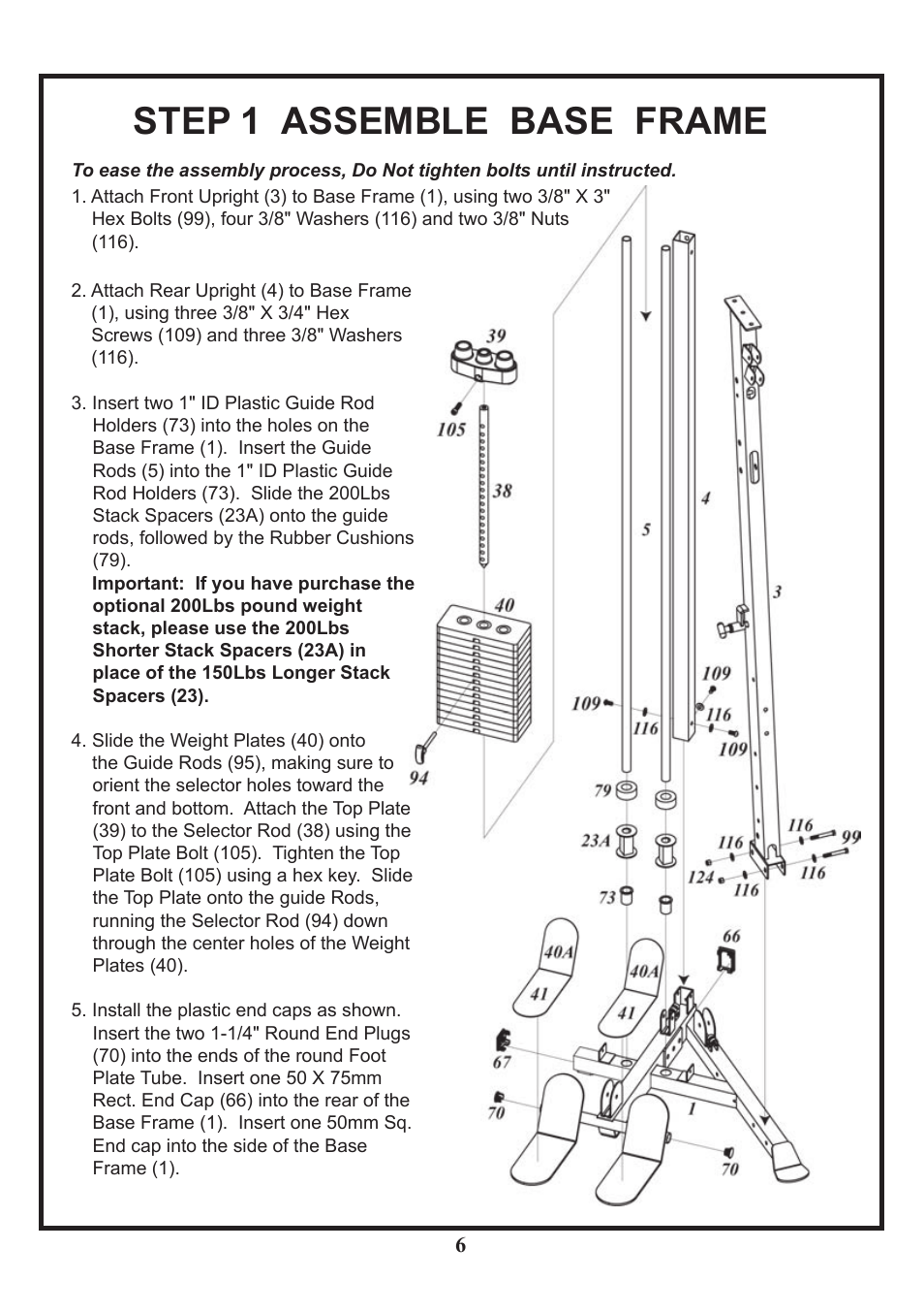 Step 1 assemble base frame | BodyCraft BCG-GX User Manual | Page 7 / 21