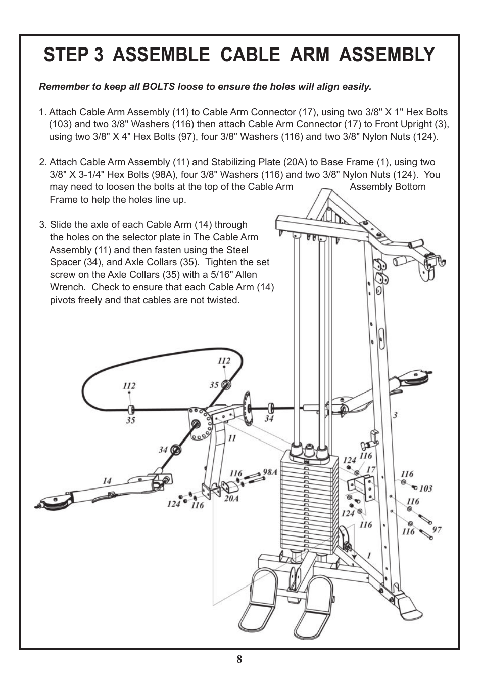 Step 3 assemble cable arm assembly | BodyCraft BCG-GX User Manual | Page 9 / 21
