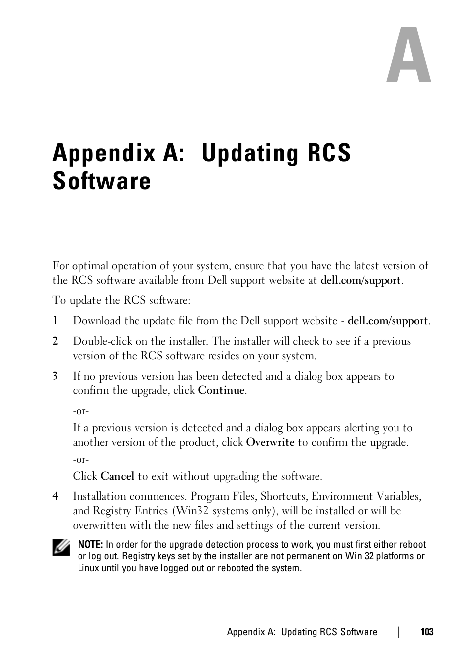 Appendix a: updating rcs software | Dell KVM 2161DS User Manual | Page 103 / 112