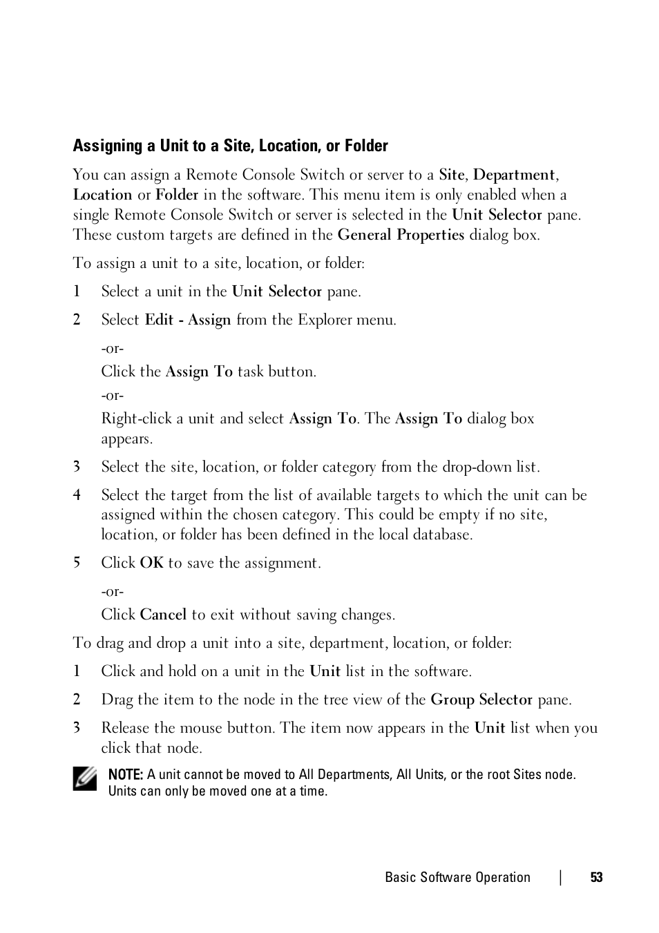Assigning a unit to a site, location, or folder | Dell KVM 2161DS User Manual | Page 53 / 112