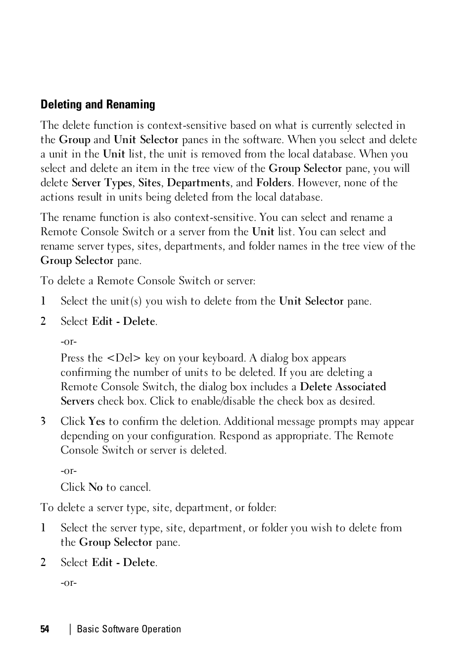 Deleting and renaming | Dell KVM 2161DS User Manual | Page 54 / 112