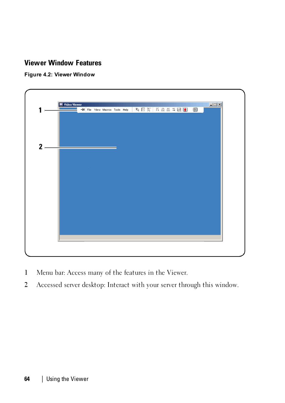 Viewer window features | Dell KVM 2161DS User Manual | Page 64 / 112