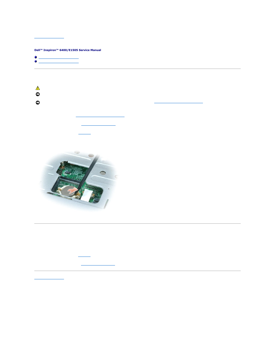 Coin-cell battery, Removing the coin-cell battery, Replacing the coin-cell battery | Dell Inspiron 6400 User Manual | Page 12 / 45