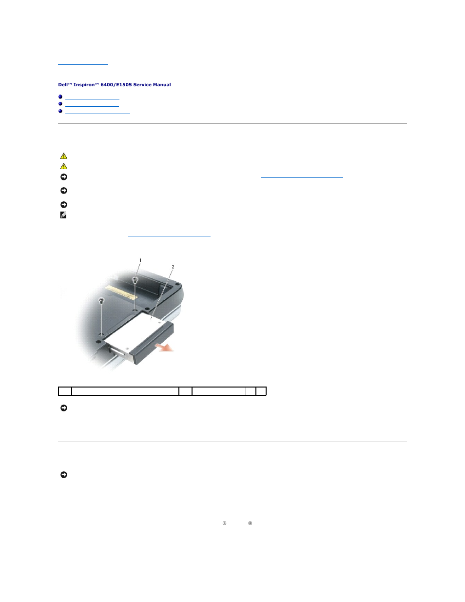 Hard drive, Removing the hard drive, Replacing the hard drive | Dell Inspiron 6400 User Manual | Page 25 / 45