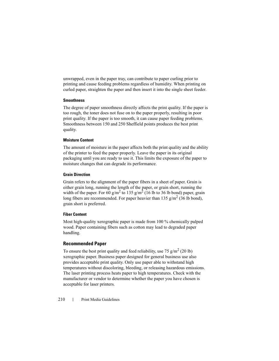 Recommended paper | Dell 2150cn/cdn Color Laser Printer User Manual | Page 212 / 495