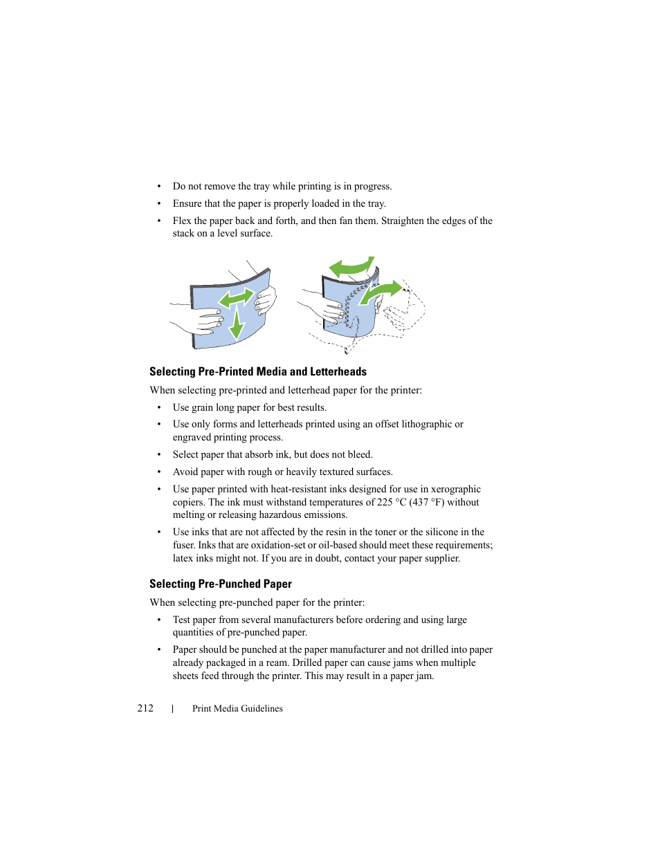 Selecting pre-printed media and letterheads, Selecting pre-punched paper | Dell 2150cn/cdn Color Laser Printer User Manual | Page 214 / 495