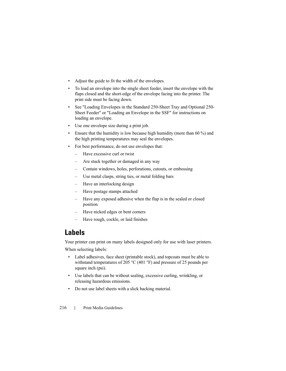 Labels | Dell 2150cn/cdn Color Laser Printer User Manual | Page 218 / 495