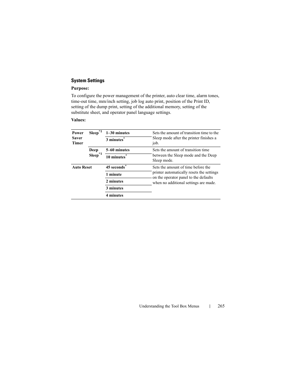 System settings | Dell 2150cn/cdn Color Laser Printer User Manual | Page 267 / 495