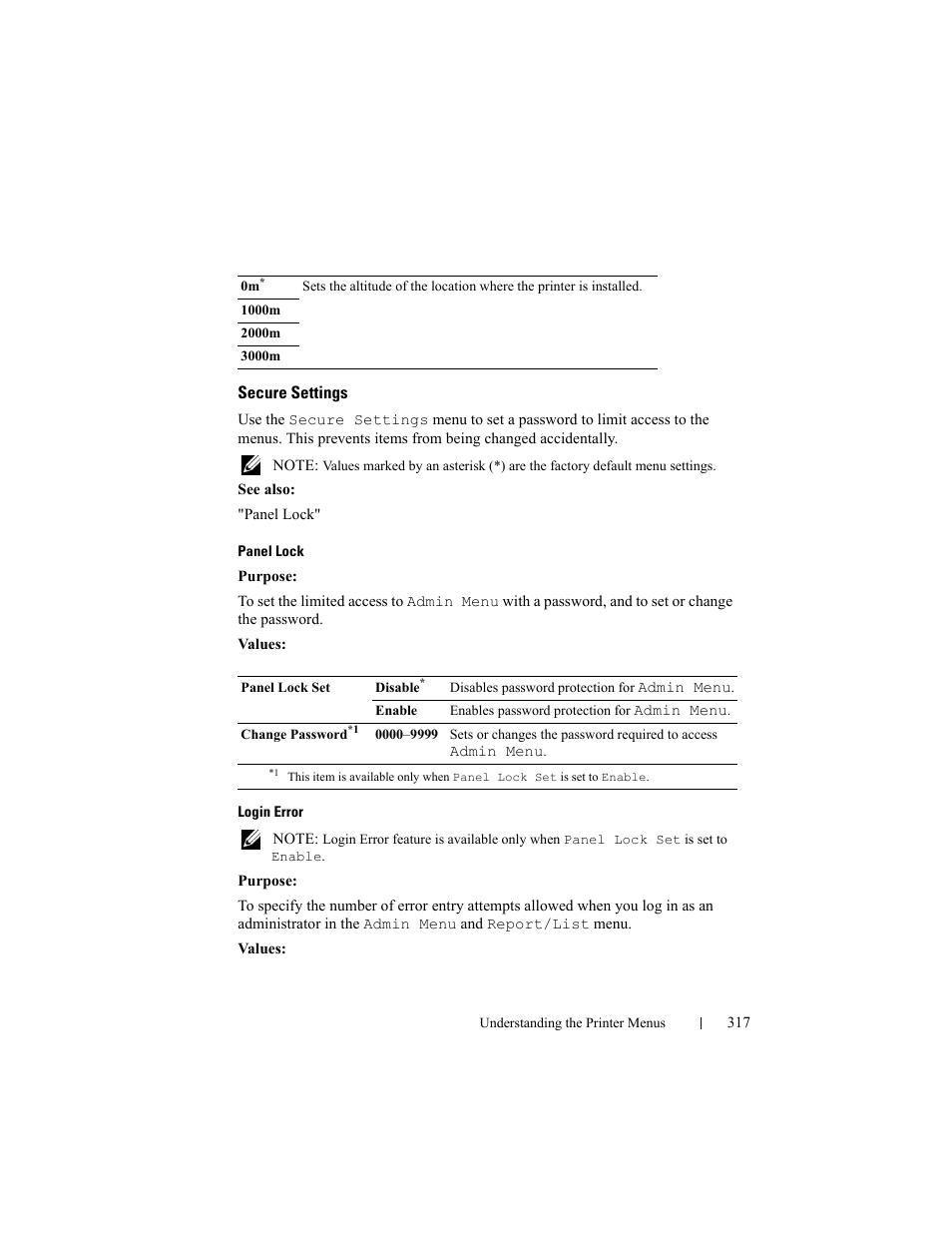 Secure settings | Dell 2150cn/cdn Color Laser Printer User Manual | Page 319 / 495