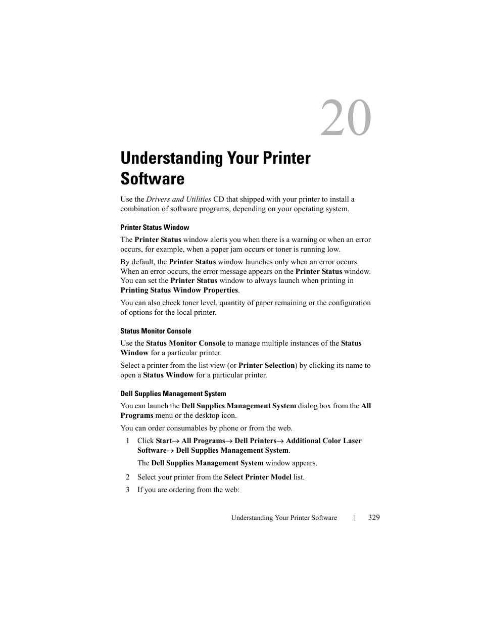 Understanding your printer software | Dell 2150cn/cdn Color Laser Printer User Manual | Page 331 / 495