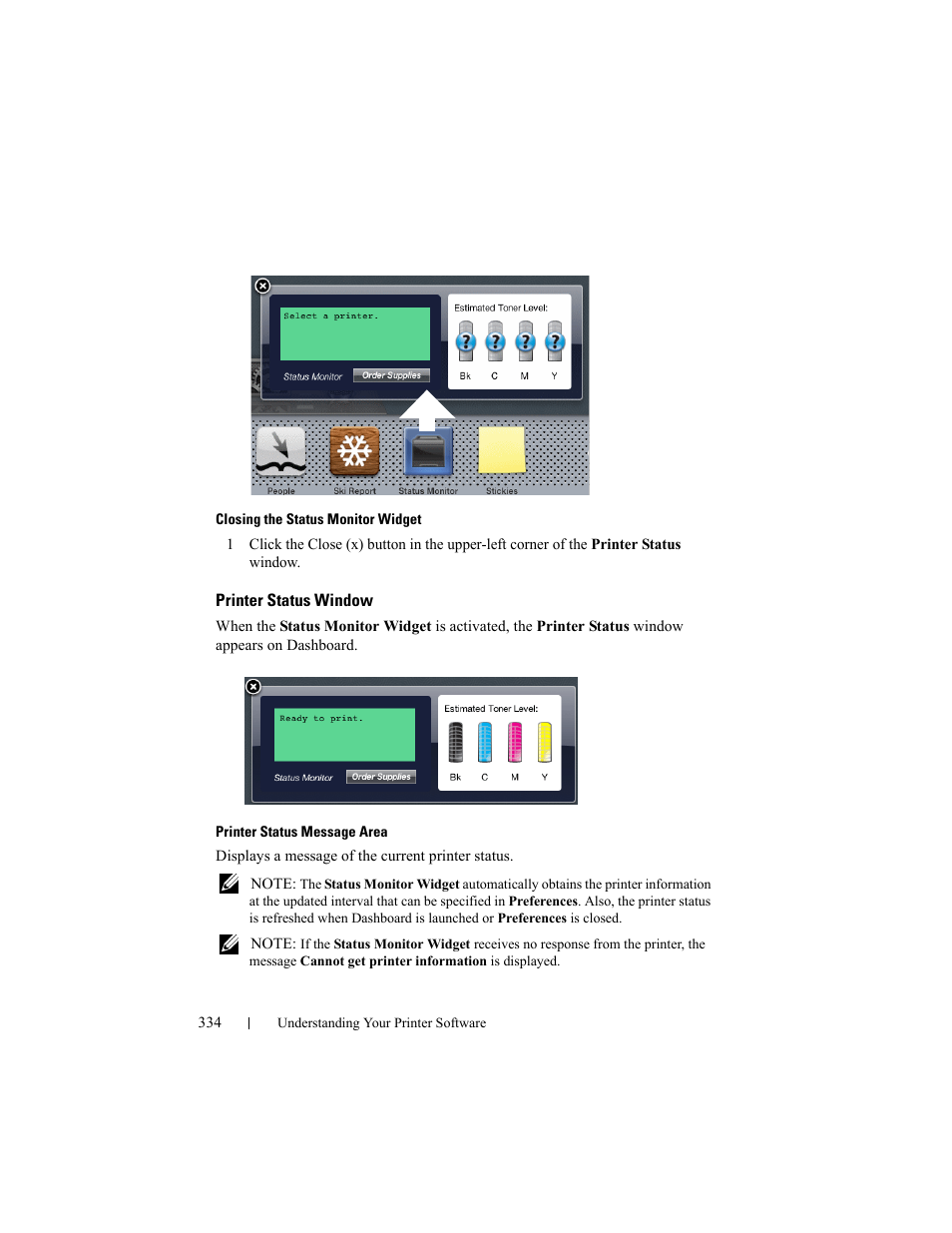 Printer status window | Dell 2150cn/cdn Color Laser Printer User Manual | Page 336 / 495