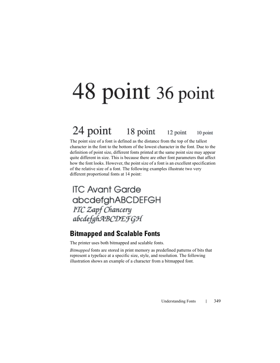 Bitmapped and scalable fonts | Dell 2150cn/cdn Color Laser Printer User Manual | Page 351 / 495