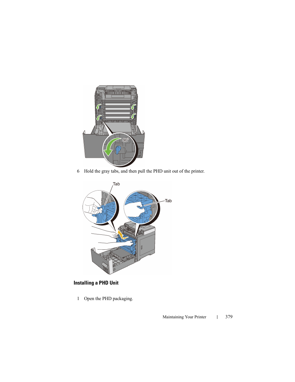 Installing a phd unit | Dell 2150cn/cdn Color Laser Printer User Manual | Page 381 / 495