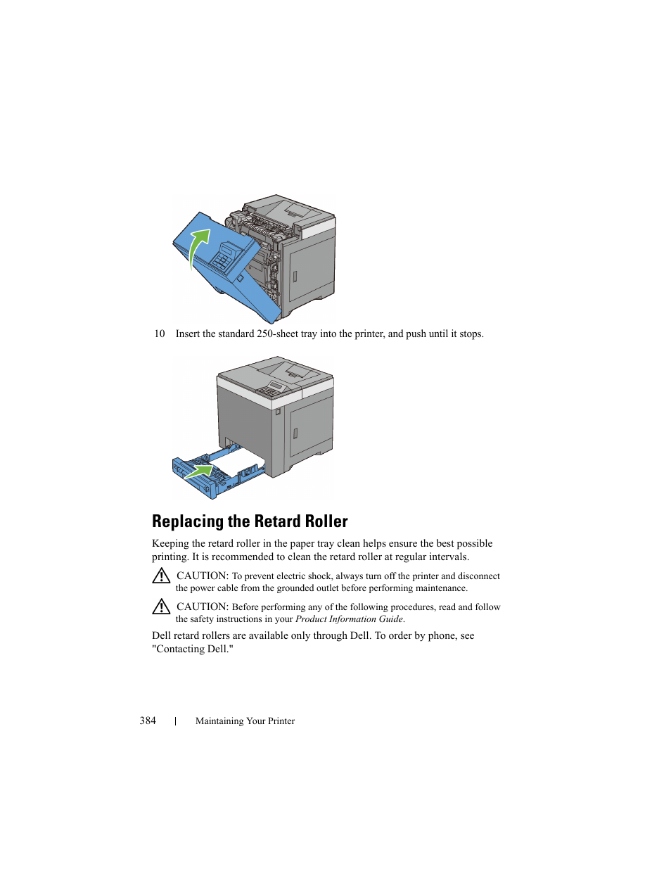 Replacing the retard roller | Dell 2150cn/cdn Color Laser Printer User Manual | Page 386 / 495