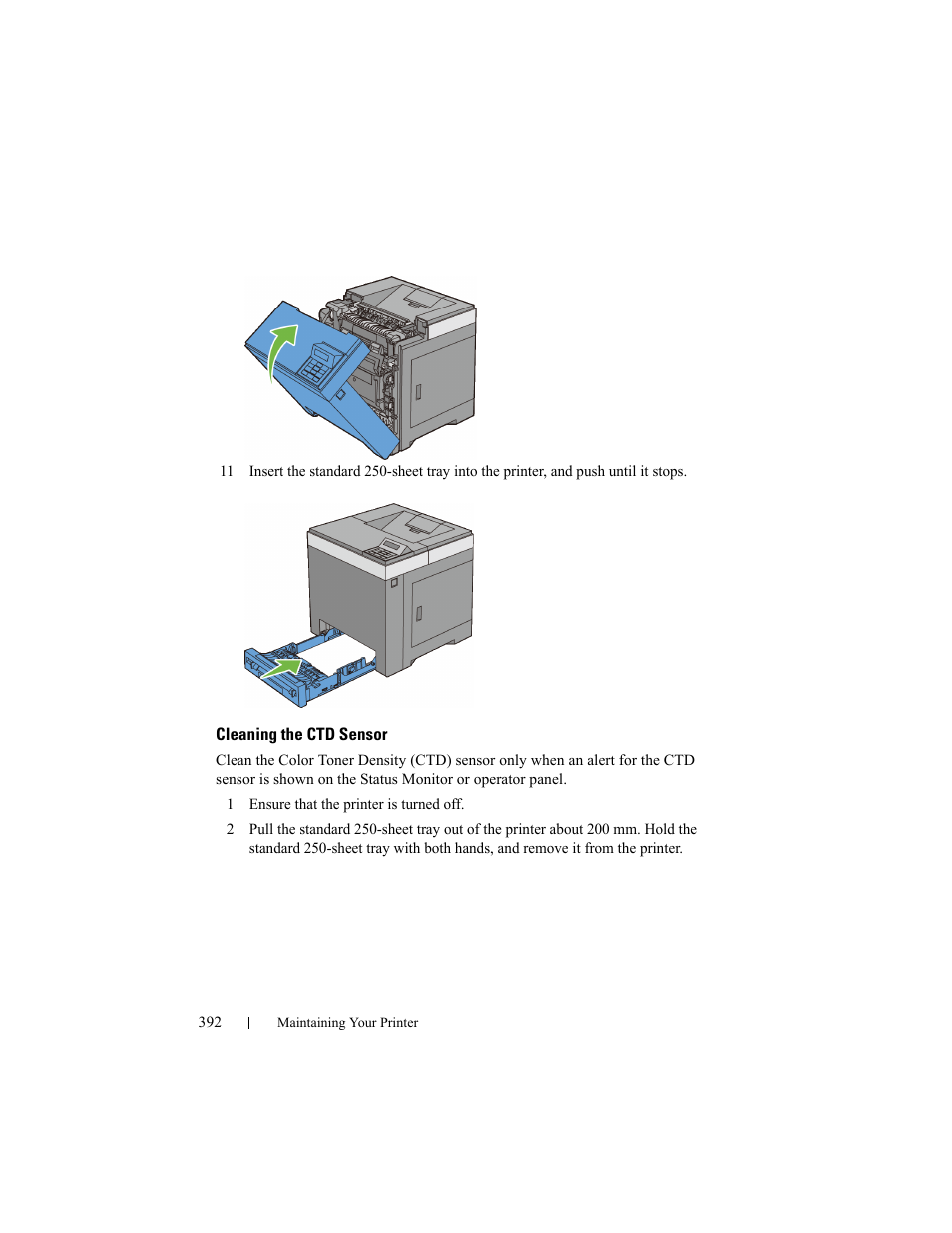 Cleaning the ctd sensor | Dell 2150cn/cdn Color Laser Printer User Manual | Page 394 / 495