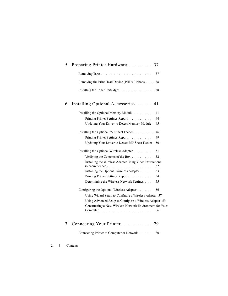 5 preparing printer hardware, 6 installing optional accessories, 7 connecting your printer | Dell 2150cn/cdn Color Laser Printer User Manual | Page 4 / 495