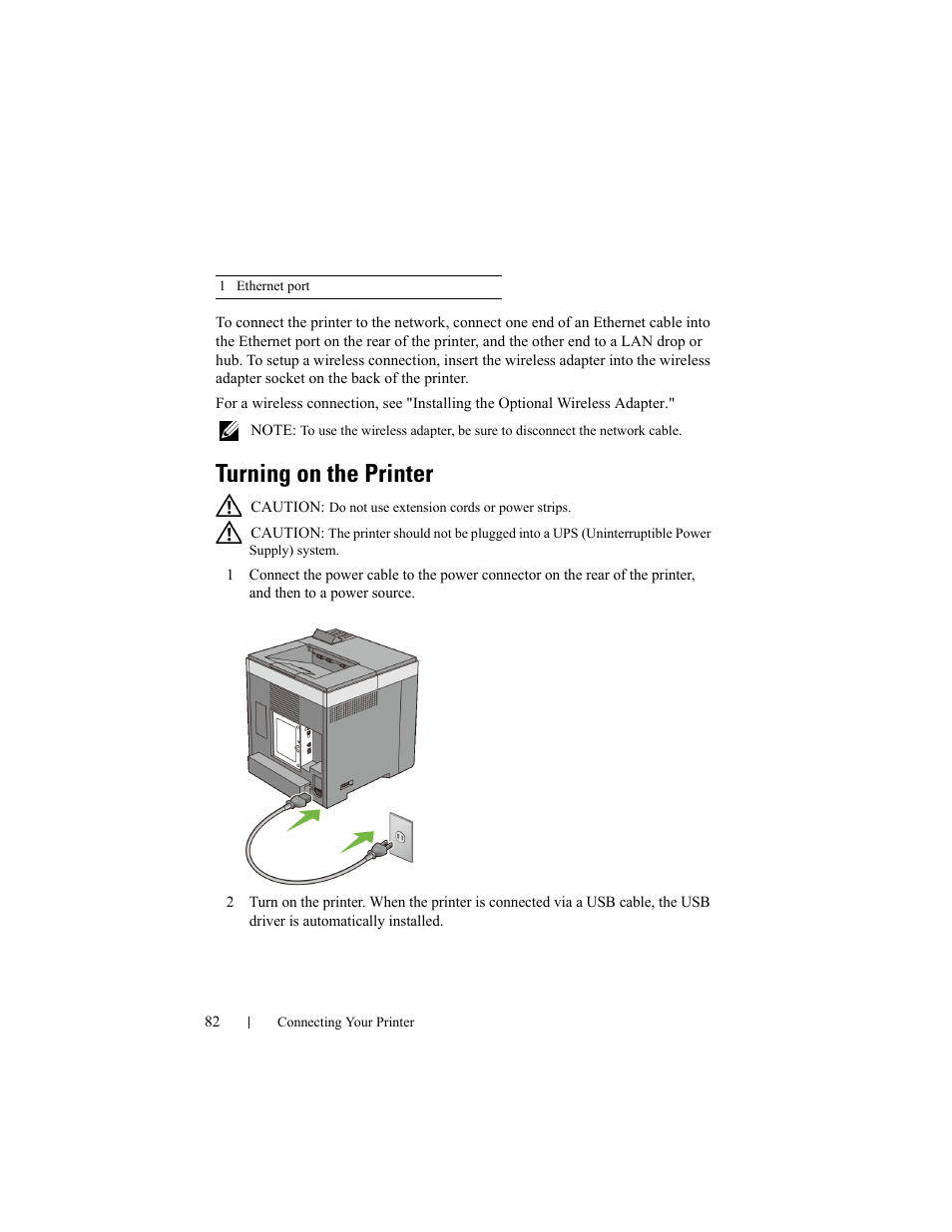 Turning on the printer | Dell 2150cn/cdn Color Laser Printer User Manual | Page 84 / 495